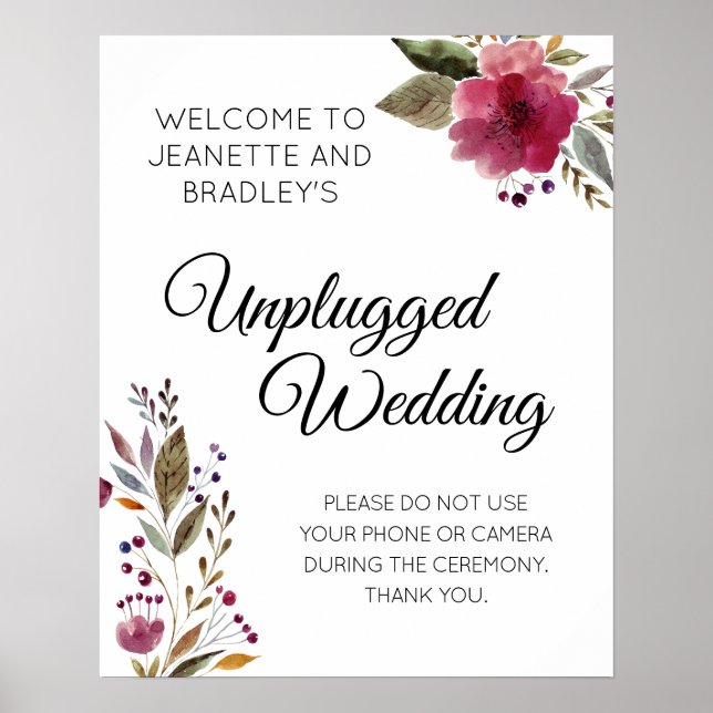 Poster SYMBOLE DE Mariage Floral Mariage Bourgogne non br (Devant)