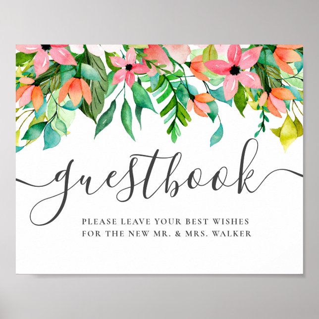 Poster Symbole de mariage floral tropical personnalisé Li (Devant)