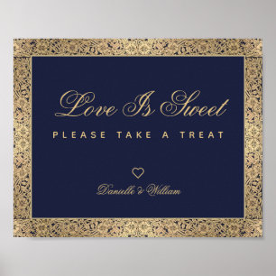 Poster SYMBOLE DE Mariage Rose D'Or Bleu Marine L'Amour