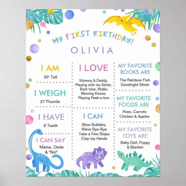 Poster Symbole de mon premier anniversaire fille 1 an Din (Devant)