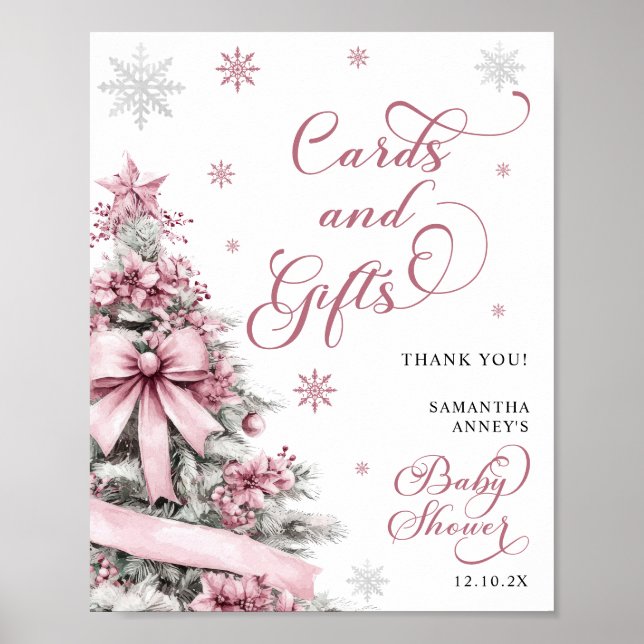 Poster Symbole de Noël Rose Baby shower Cartes Cadeaux (Devant)