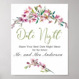Poster Symbole de nuit rose Fleur de Cerisier Élégant