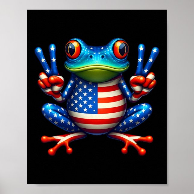 Poster Symbole de paix de grenouille 4 juillet grenouille (Devant)