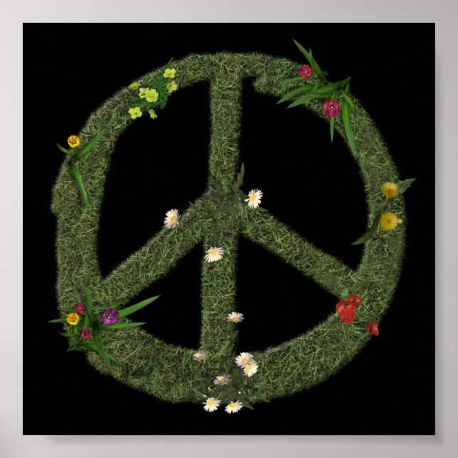 Poster SYMBOLE DE PAIX DES FLEURS D'Herbe Réelles Hippie  (Devant)