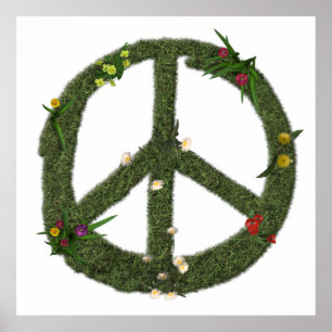Poster SYMBOLE DE PAIX DES FLEURS D'Herbe Réelles Hippie 