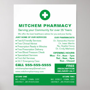 Poster Symbole de premiers soins, pharmacie, pharmaciens 