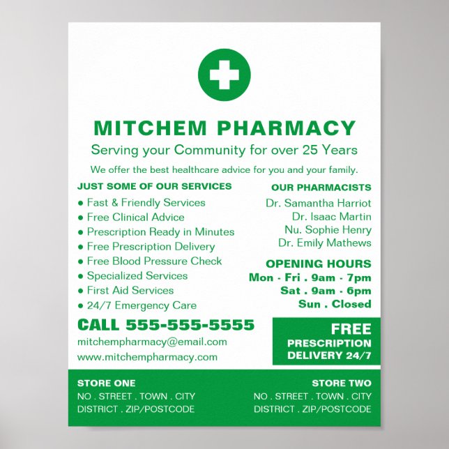 Poster Symbole de premiers soins, pharmacie, pharmaciens  (Devant)