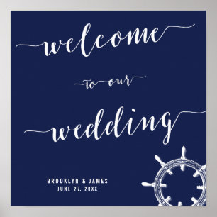 Poster Symbole de réception de mariage bleu marine 15x15