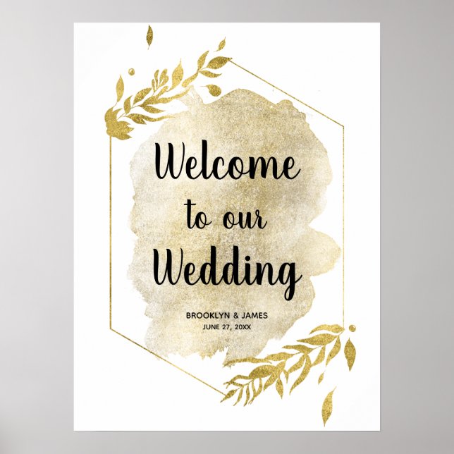 Poster Symbole de réception de mariage Gold Foliage 18x24 (Devant)
