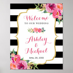 Poster Symbole de réception Fuchsia violet rose floral