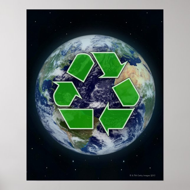 Poster Symbole de recyclage et la planète Terre (Devant)