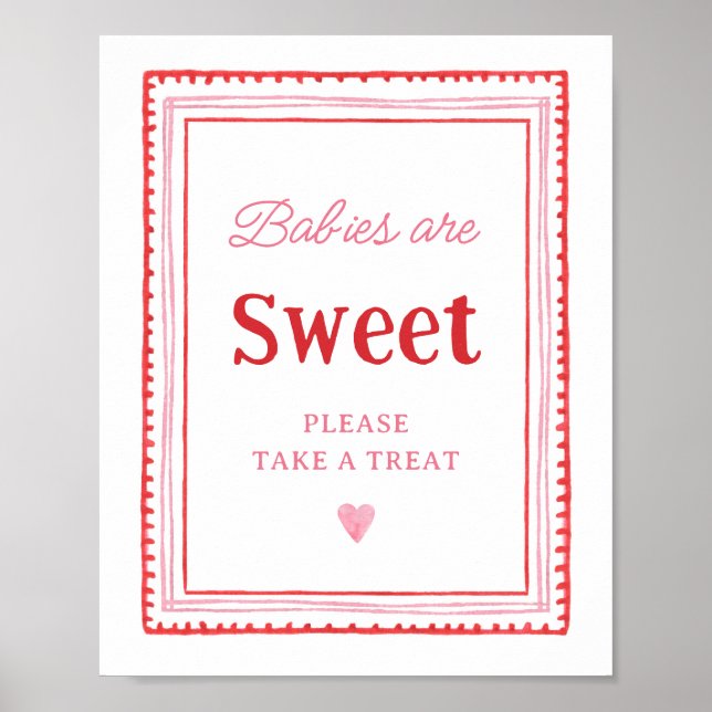 Poster Symbole de traitement doux pour bébé rose et rouge (Devant)