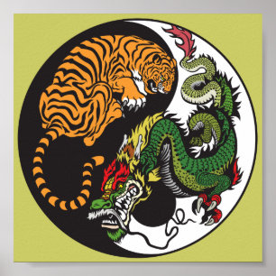 Poster symbole de yang de yin de dragon et de tigre