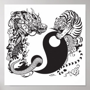Poster symbole de yang de yin de dragon et de tigre