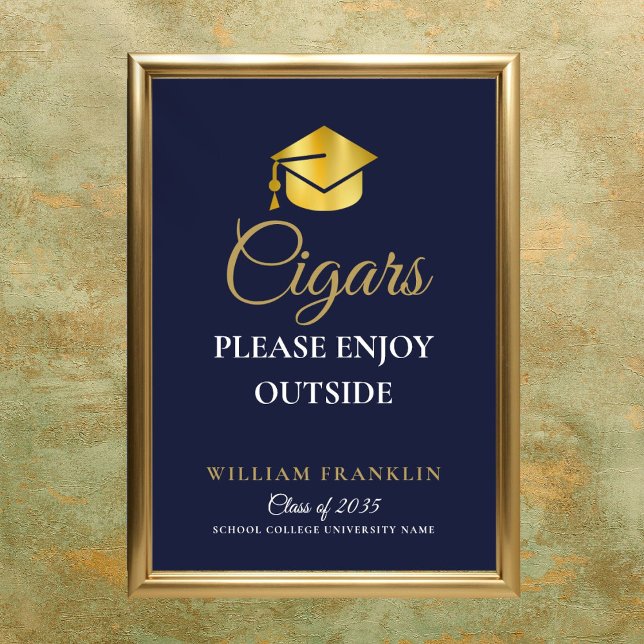 Poster Symbole des Cigares de la Marine Blue and Gold Gra (Navy Blue And Gold Graduation Party Cigars Sign)