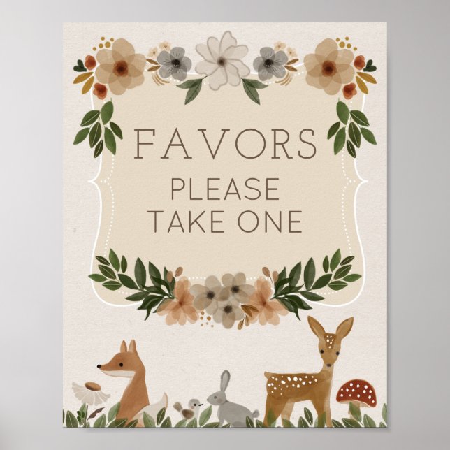 Poster Symbole des Faveurs Baby shower boisé moderne (Devant)