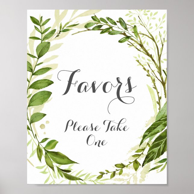 Poster Symbole des Faveurs Mariage Feuille Verte Rustique (Devant)