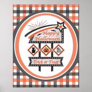 Poster Symbole d'Halloween Vintage rétro - Tricoter ou tr