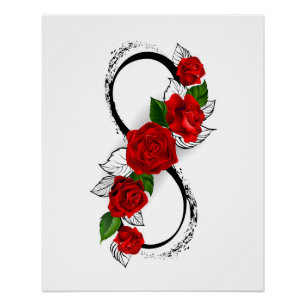 Poster Symbole d'infini avec les roses rouges