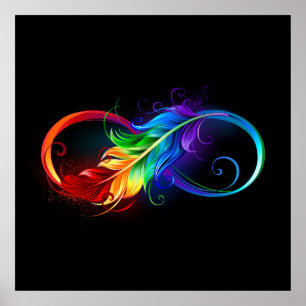 Poster Symbole d'infini avec plume arc-en-ciel