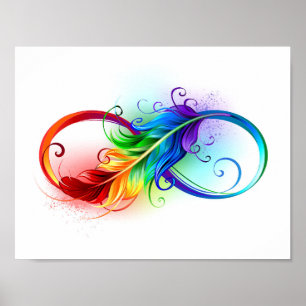 Poster Symbole d'infini avec plume arc-en-ciel