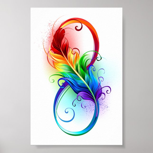 Poster Symbole d'infini avec plume arc-en-ciel (Devant)