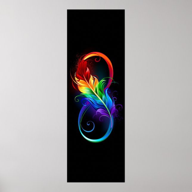 Poster Symbole d'infini avec plume arc-en-ciel (Devant)