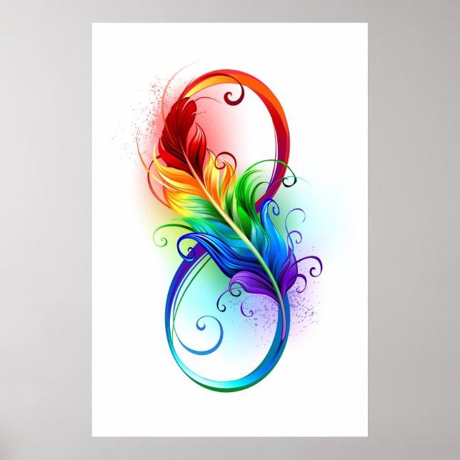 Poster Symbole d'infini avec plume arc-en-ciel (Devant)