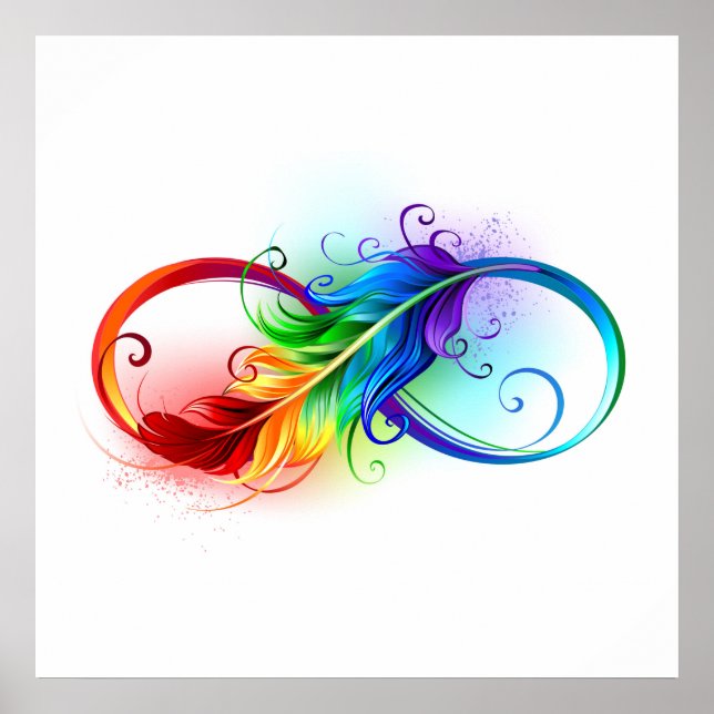 Poster Symbole d'infini avec plume arc-en-ciel (Devant)