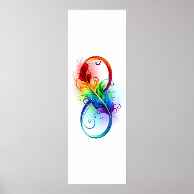 Poster Symbole d'infini avec plume arc-en-ciel (Devant)