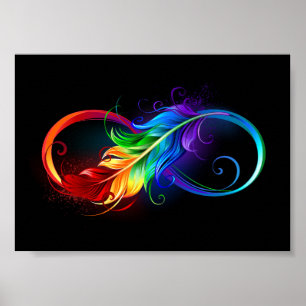 Poster Symbole d'infini avec plume arc-en-ciel