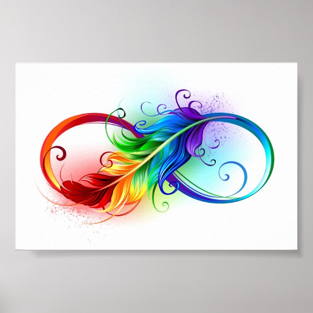 Poster Symbole d'infini avec plume arc-en-ciel (Devant)