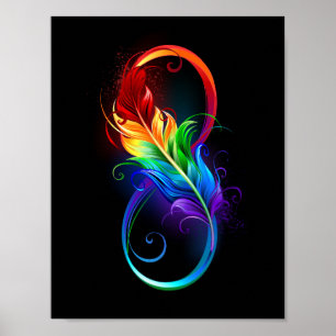 Poster Symbole d'infini avec plume arc-en-ciel