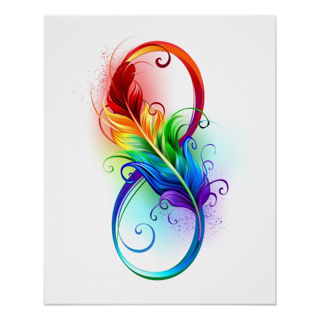 Poster Symbole d'infini avec plume arc-en-ciel (Devant)