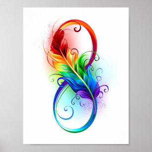 Poster Symbole d'infini avec plume arc-en-ciel
