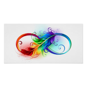Poster Symbole d'infini avec plume arc-en-ciel
