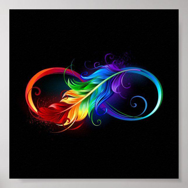 Poster Symbole d'infini avec plume arc-en-ciel (Devant)