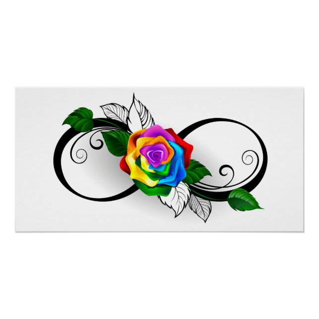 Poster Symbole d'infini avec Rose arc-en-ciel (Devant)