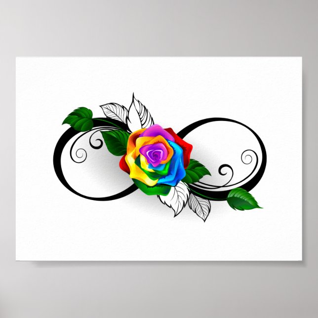 Poster Symbole d'infini avec Rose arc-en-ciel (Devant)