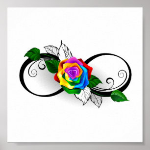 Poster Symbole d'infini avec Rose arc-en-ciel