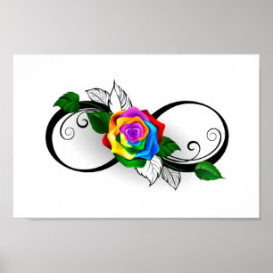 Poster Symbole d'infini avec Rose arc-en-ciel