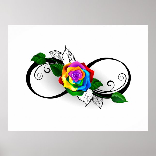 Poster Symbole d'infini avec Rose arc-en-ciel (Devant)