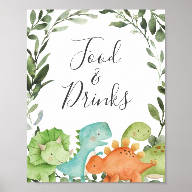 Poster Symbole Dinosaures Baby shower Aliments et boisson (Devant)