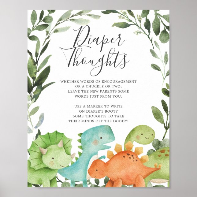 Poster Symbole Dinosaures Baby shower Pensées couche (Devant)