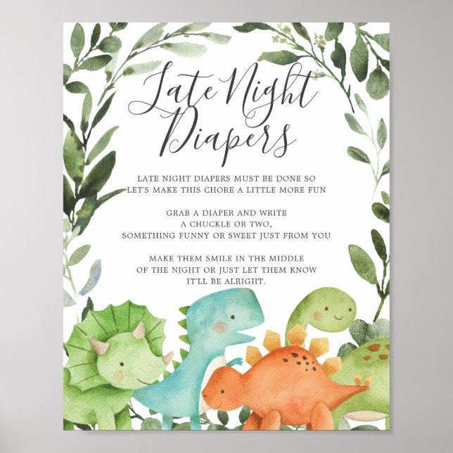 Poster Symbole Dinosaures Baby shower tard dans la nuit (Devant)