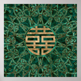 Poster Symbole Double Bonheur Or et Malachite
