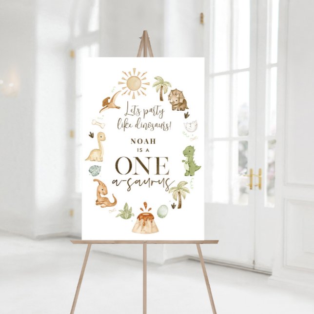 Poster Symbole du 1er anniversaire de Dinosaur (Dinosaur 1st Birthday Welcome Sign)
