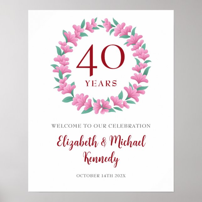Poster Symbole du 40e anniversaire de Ruby Welcome Floral (Devant)