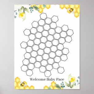 Poster Symbole du Baby shower d'abeilles florales