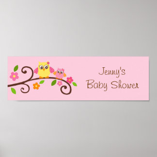 Poster Symbole du Baby shower de la fille de la chouette